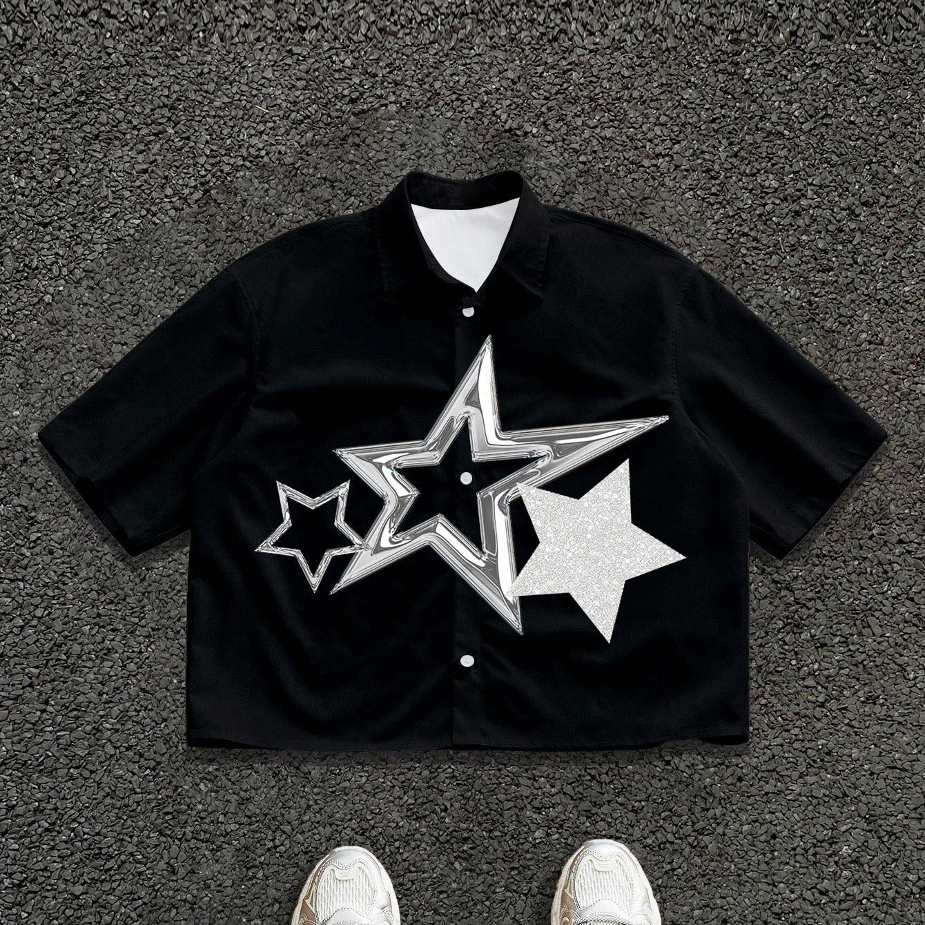 Men's Star Print Loose Short-sleeve Shirt