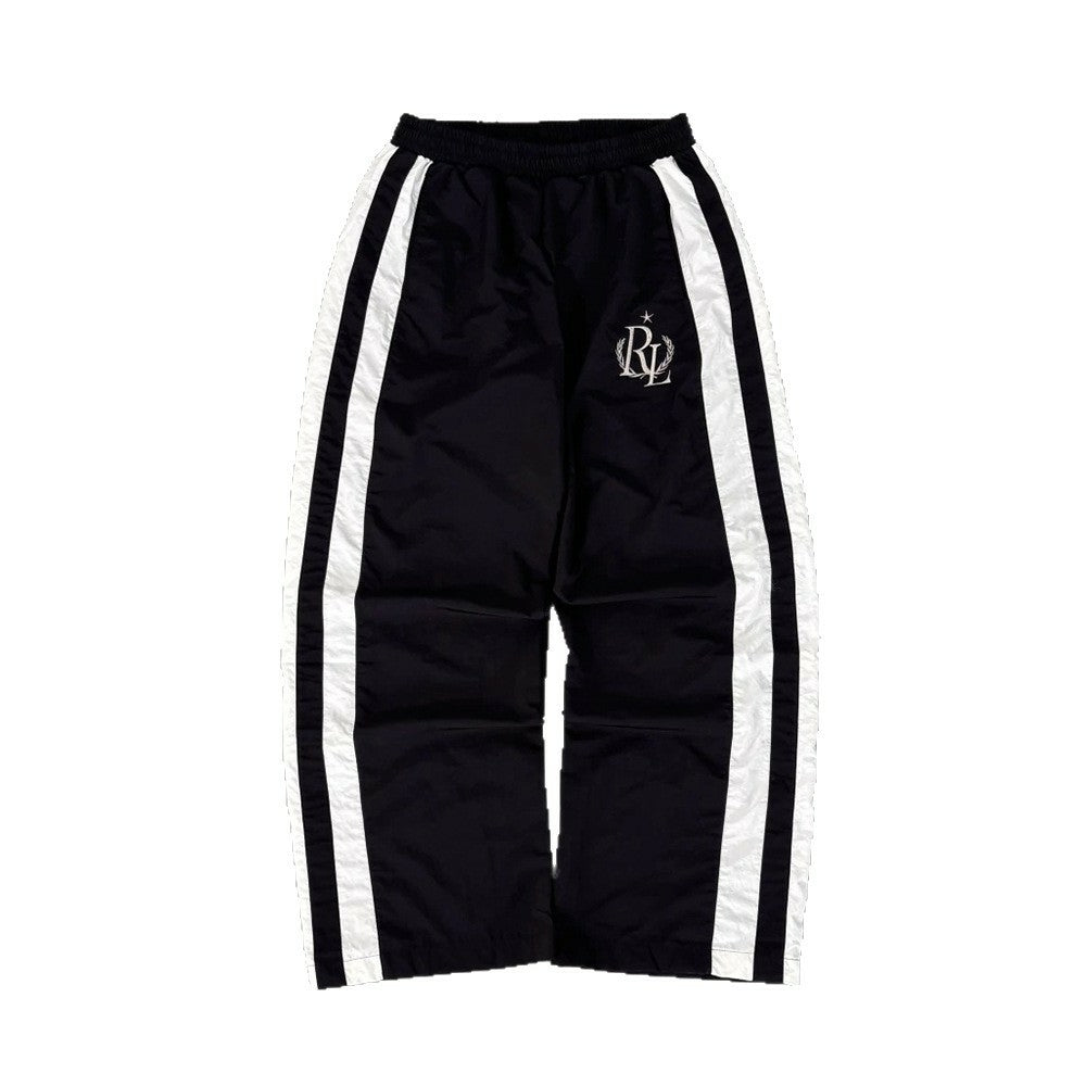 Sporty Striped Embroidered Casual Trousers