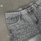 Y2k Trendy Letter Rhinestone Loose Denim Shorts