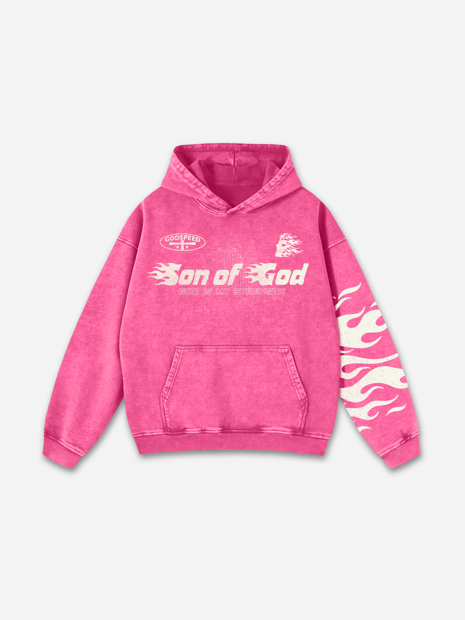 Son Of God Flame Jesus Silhouette Network Graphic Acid Washed Oversized Hoodie