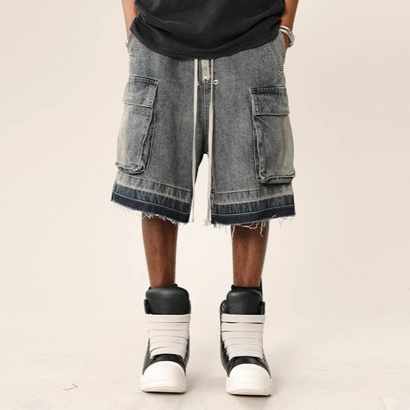 Men's Vintage Drawstring Pocket Denim Shorts