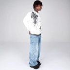 Gothic Cross Loose Waffle Long-sleeve T-shirt