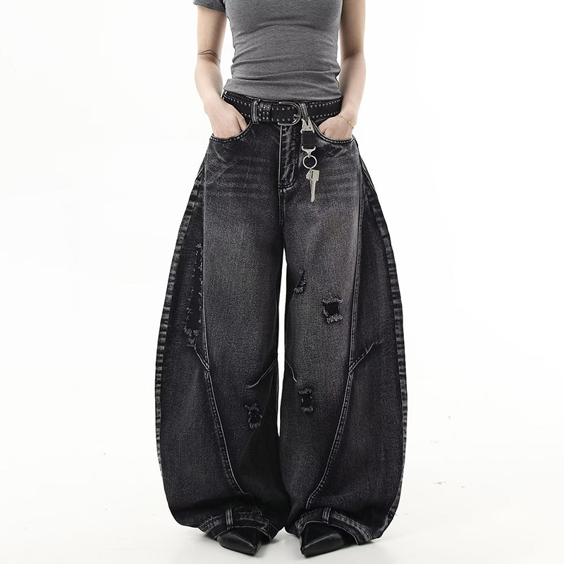 Retro Gradient Embroidered Patchwork Baggy Jeans