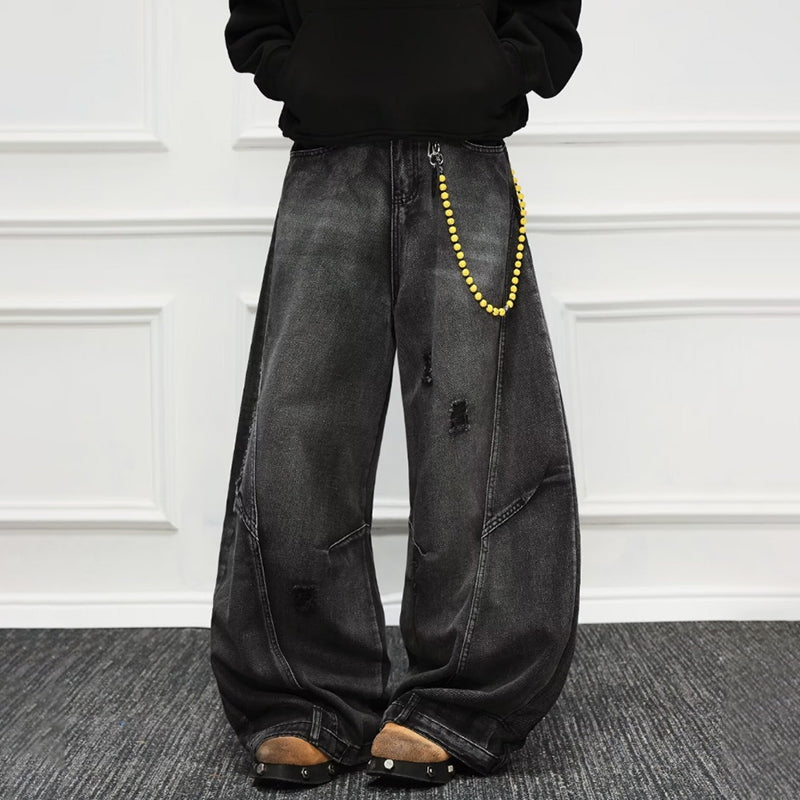 Retro Gradient Embroidered Patchwork Baggy Jeans
