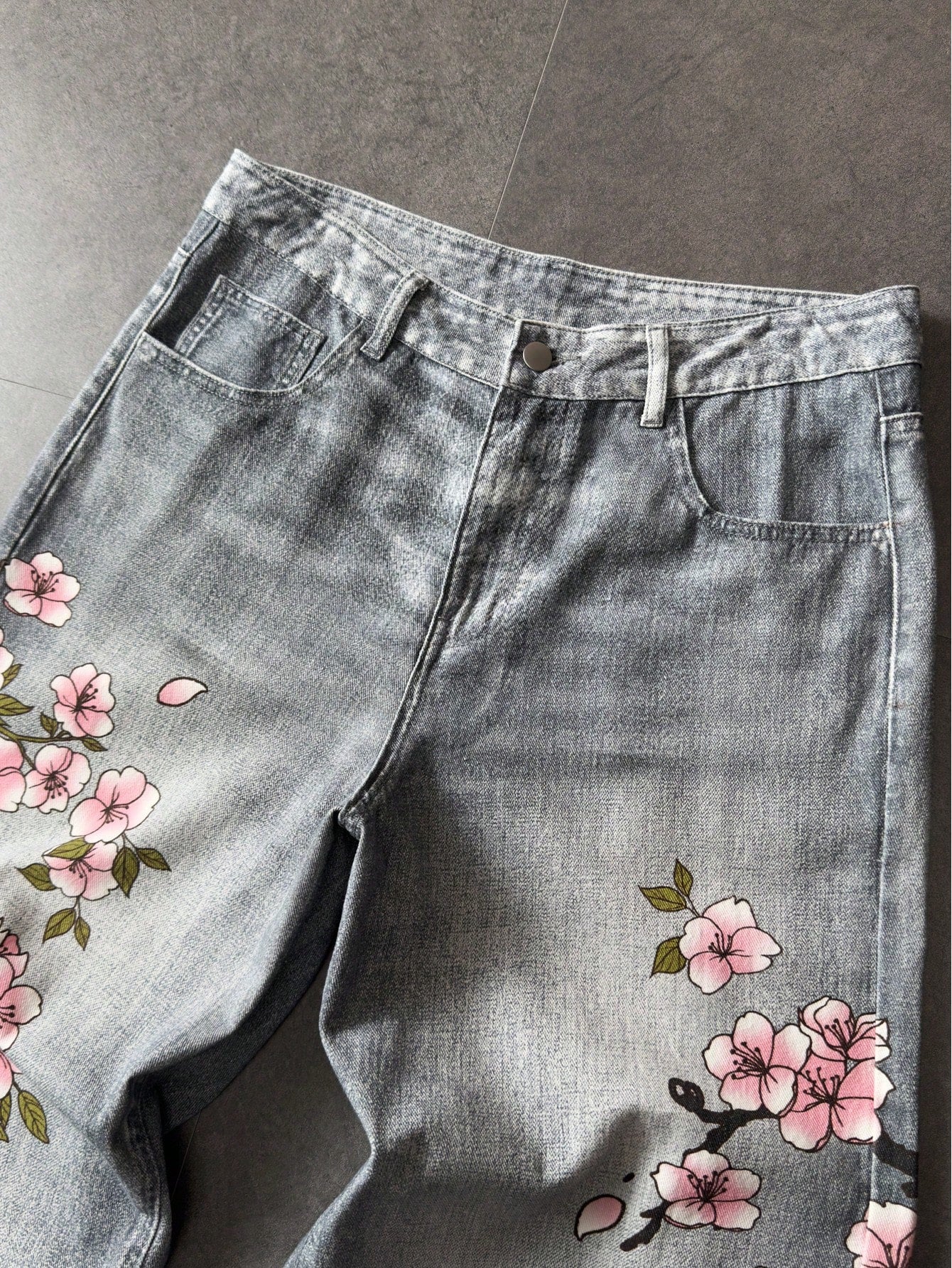 Retro Japanese Floral Tigerbloom Loose Jeans