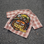 Graffiti Big Head Warrior Graphic Plaid Jacket Shirt