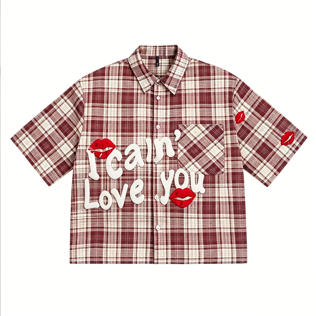 Summer Men's Creative Plaid Lip Print Pattern Shirt