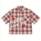Summer Men's Creative Plaid Lip Print Pattern Shirt