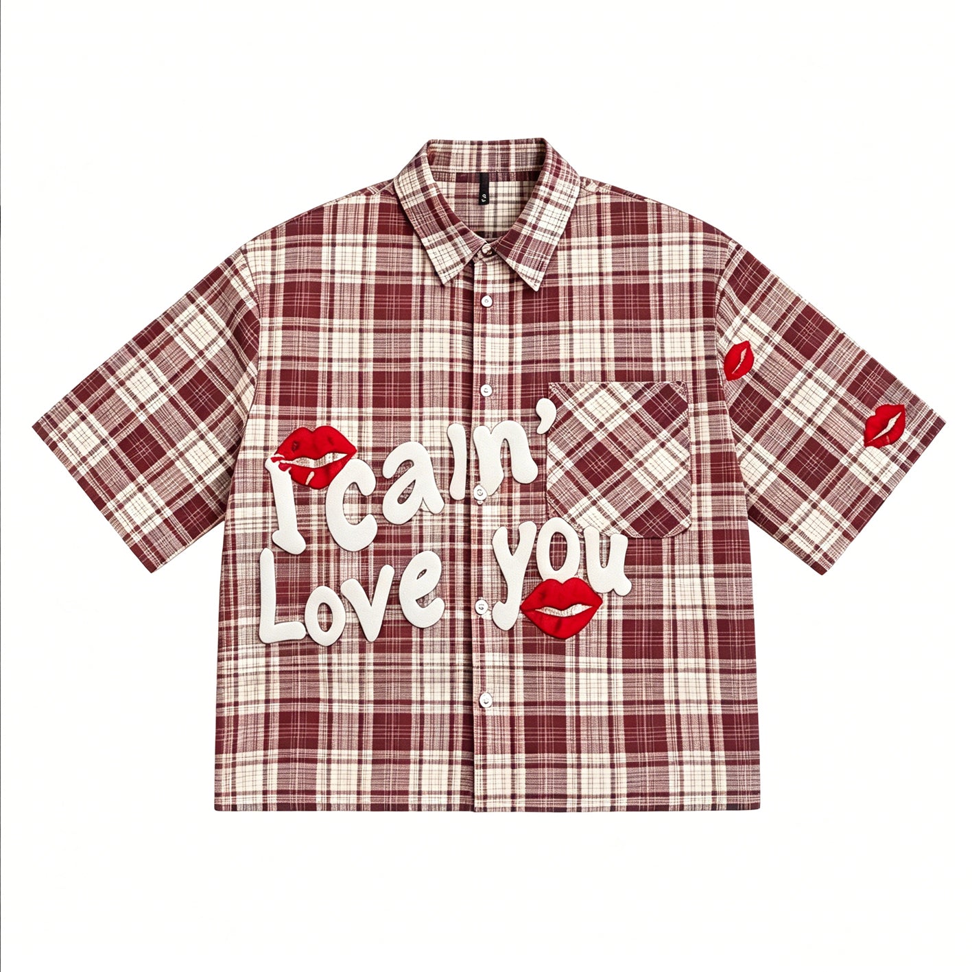 Summer Men's Creative Plaid Lip Print Pattern Shirt