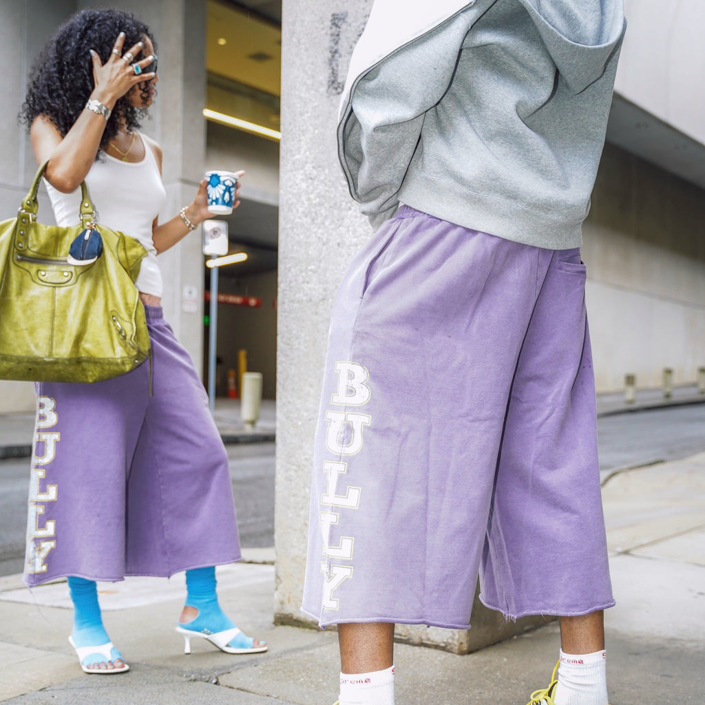 Retro Letter Bully Print Drawstring Terry 3/4 Sweatpants