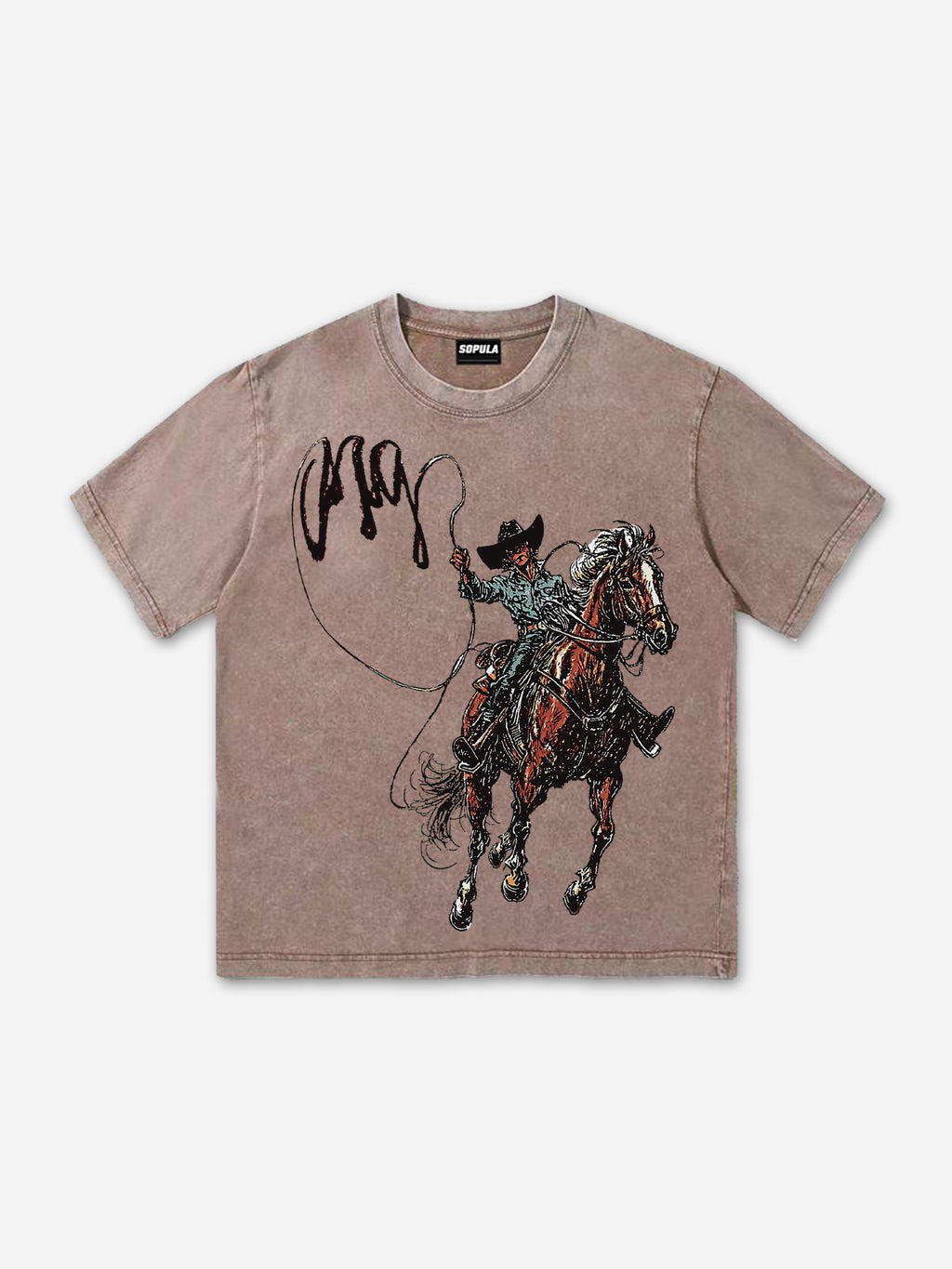 Men's Vintage Western Cowboy Graphic Acid Wash T-shirt