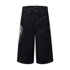 Streetwear Plaid Patchwork Loose Denim Shorts