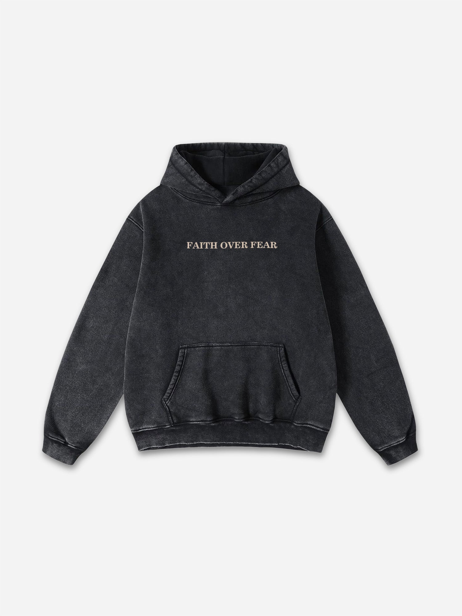 Vintage Faith Over Fear Graphic Acid Washed Oversized Hoodie