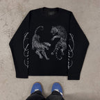 Retro Japanese Style Tiger Y2k Gothic Print Long-sleeved T-shirt