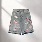 Retro Japanese Floral  Loose Shorts  Jorts