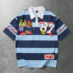 Casual Street Style Striped Polo Collar Long-sleeved T-shirt