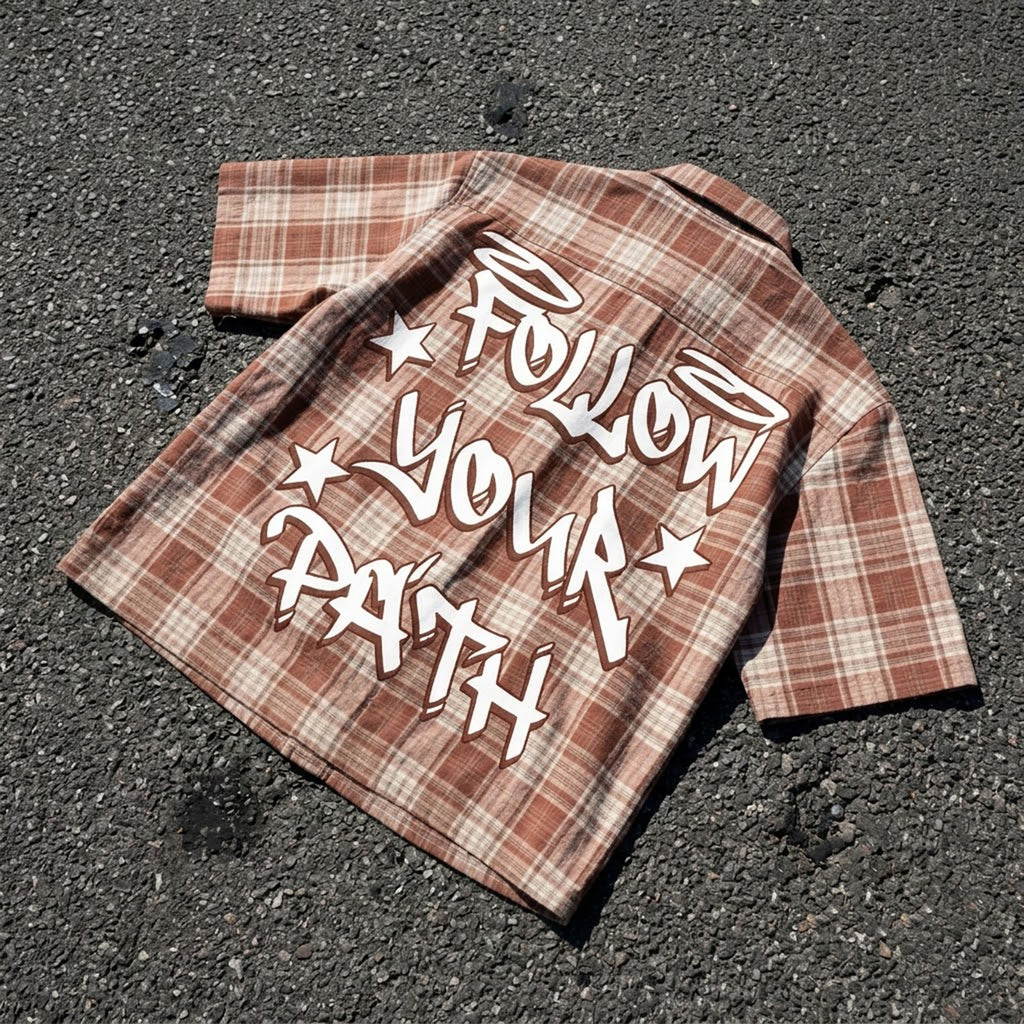 Street Leisure Follow Your Path Graphic Plaid Jacket Shirt