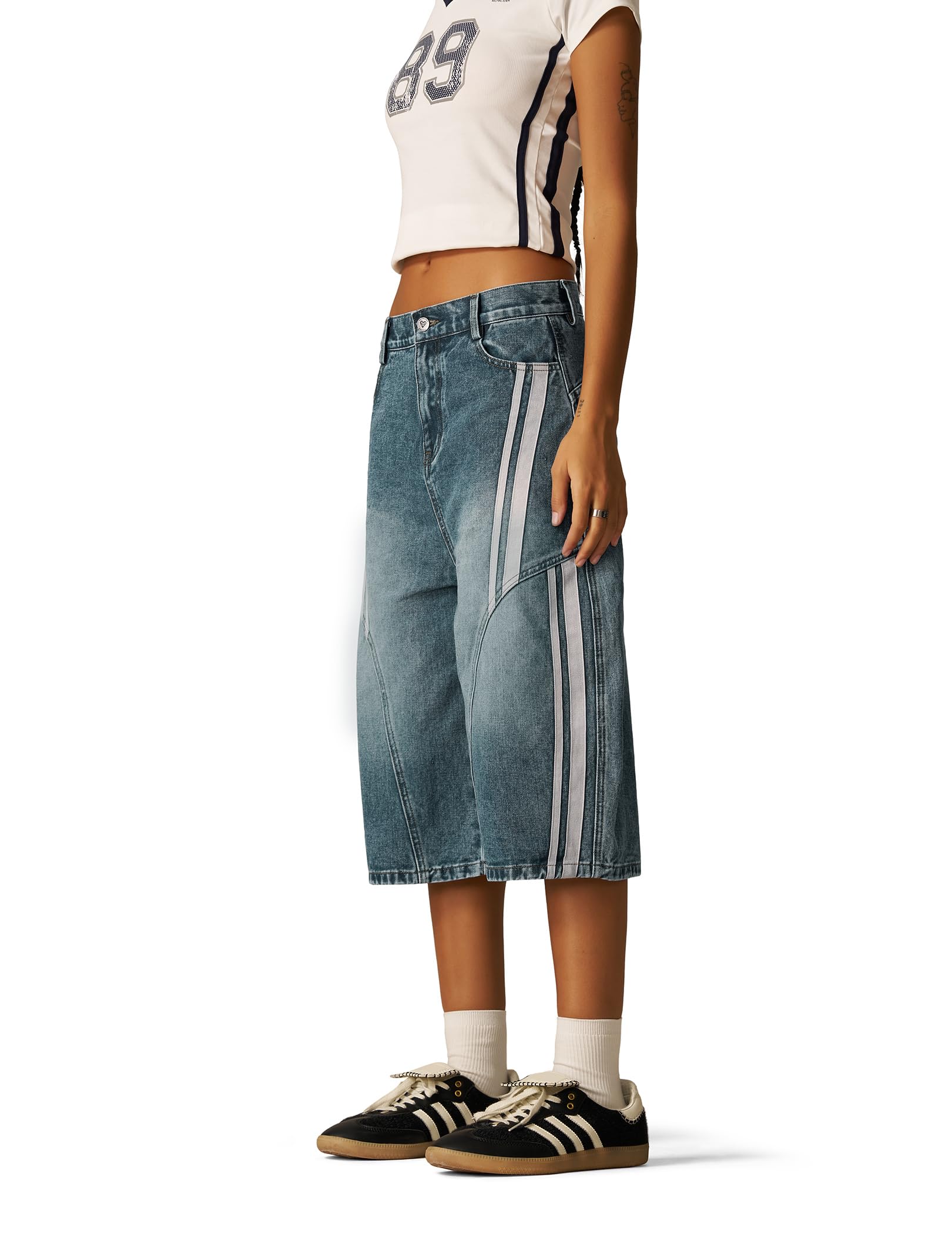 Stripe Barrel Longline Y2k Wide Leg Baggy Jorts