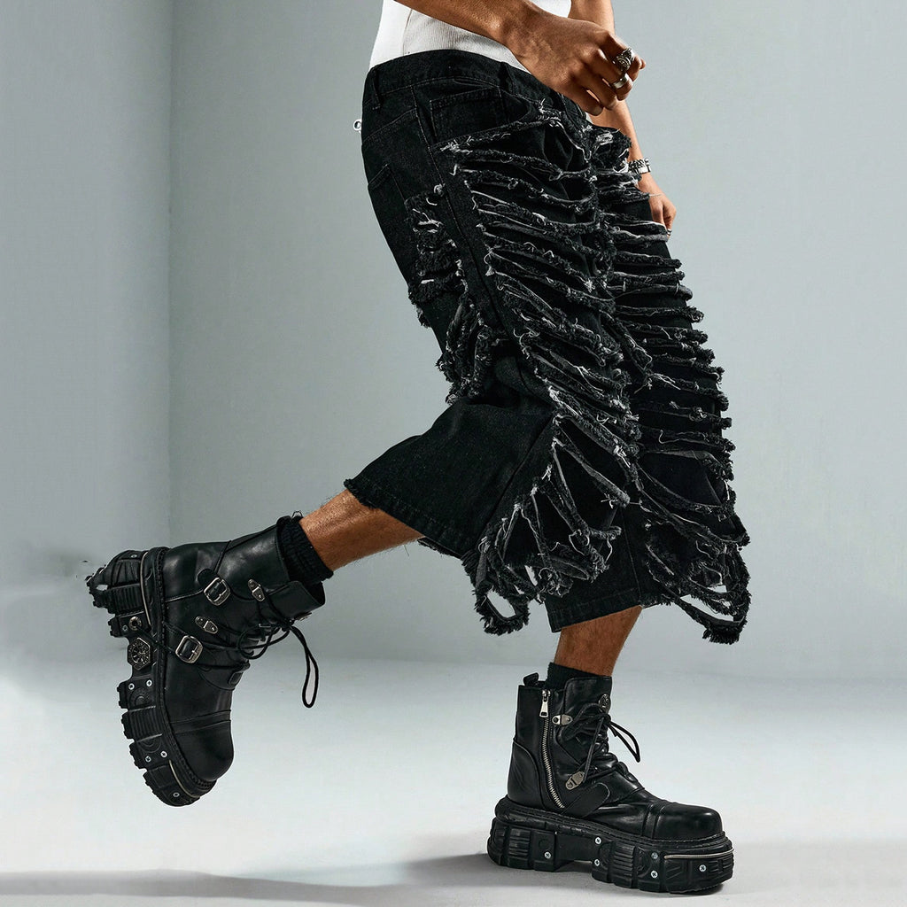 Men's Y2k Hip Hop Style Ripped Denim Shorts