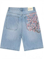 Men's Retro Plum Blossom Embroidered Loose Denim Jorts