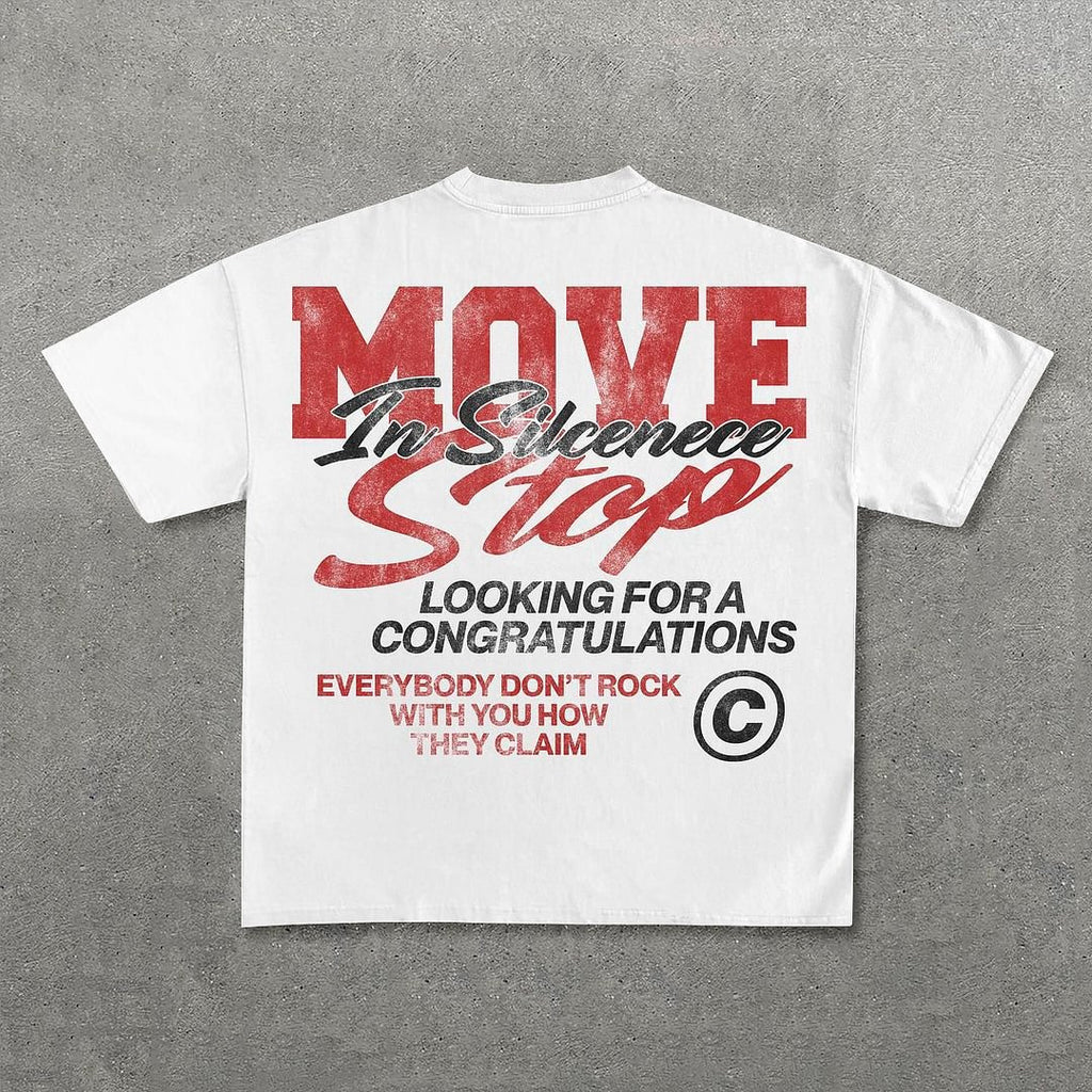 Vintage Personalized Move In Silence Graphic Casual Cotton Short Sleeve T-shirt
