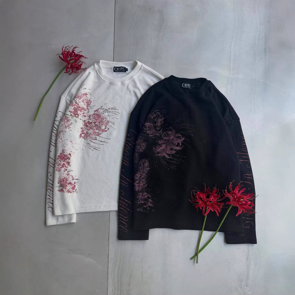 Tokyo Waffle Floral Print Long-sleeved T-shirt