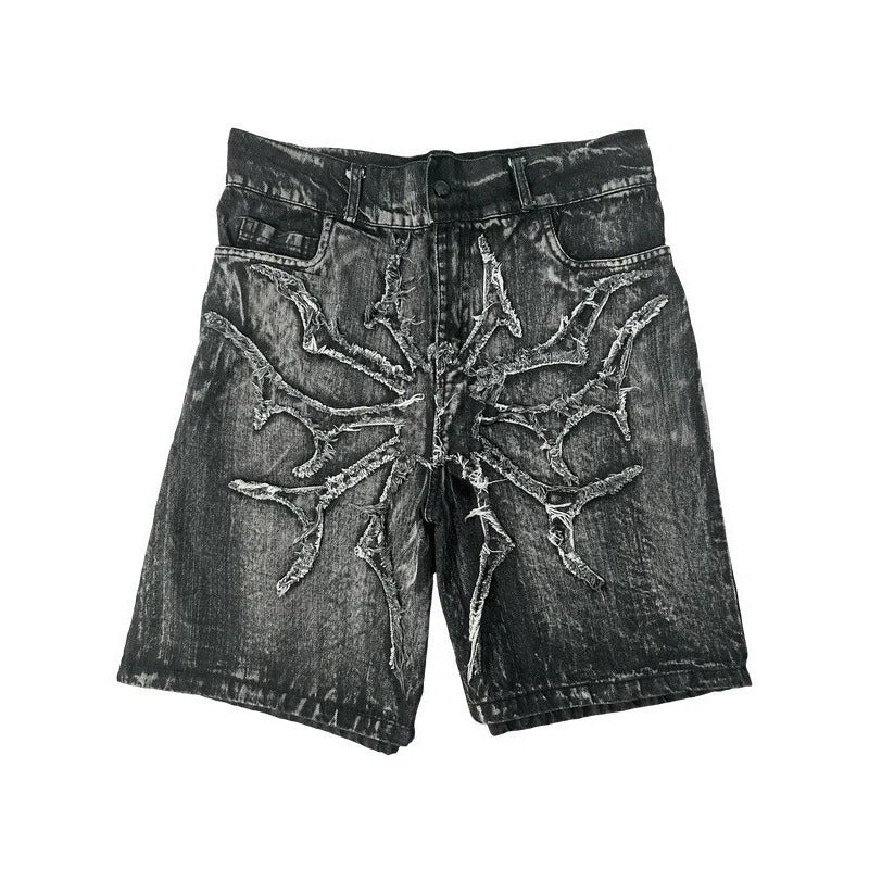 Retro Y2k Gothic Spider Embroidered Denim Shorts