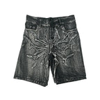 Retro Y2k Gothic Spider Embroidered Denim Shorts