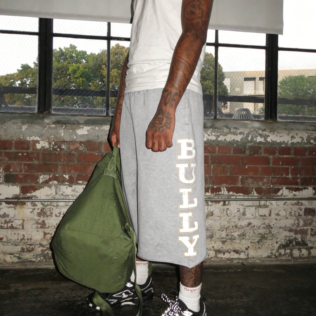 Retro Letter Bully Print Drawstring Terry 3/4 Sweatpants