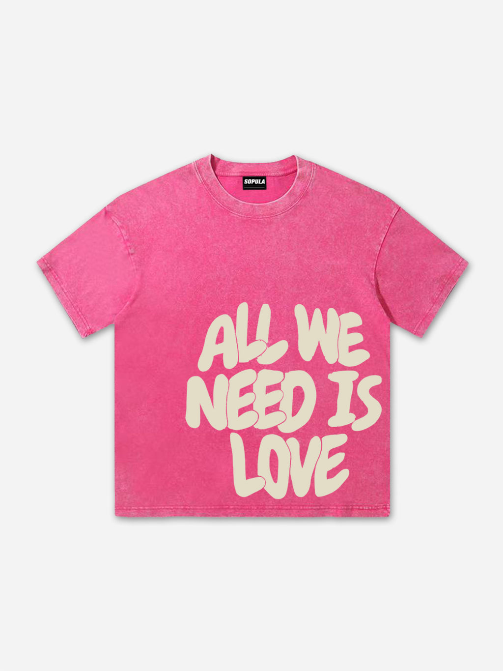 All We Need Is Love Print Graphic Acid Washed T-shirt