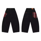Men's Fashionable Plaid Patchwork Curved Jeans