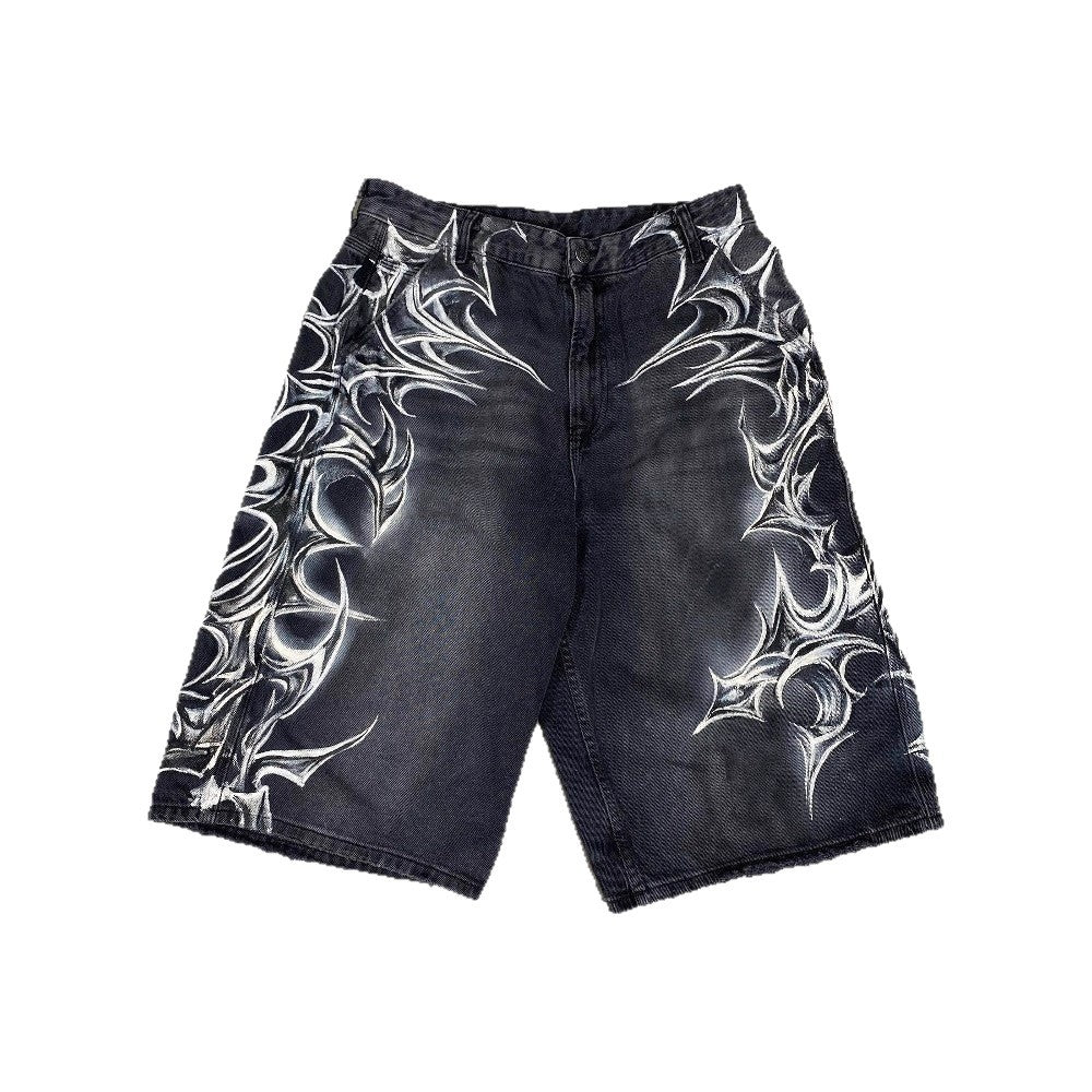 American Vintage Washed Tribal Print Denim Shorts