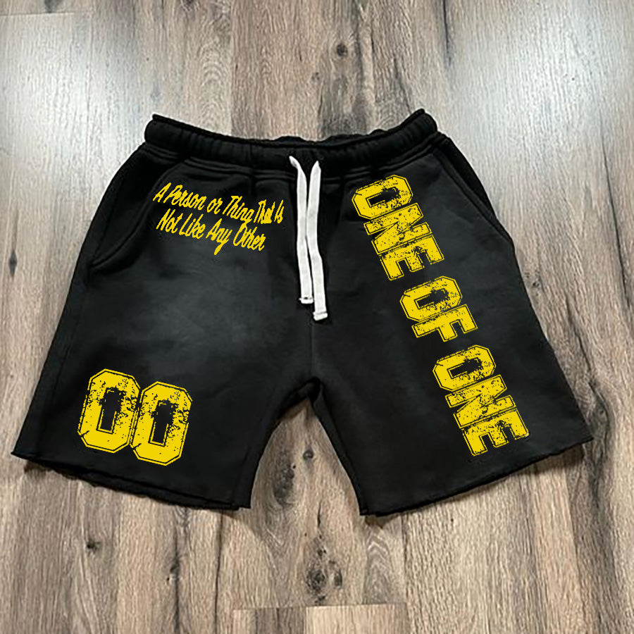 Vintage Word Graphic Drawstring Casual Pocket Shorts