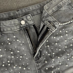Y2k Trendy Letter Rhinestone Loose Denim Shorts
