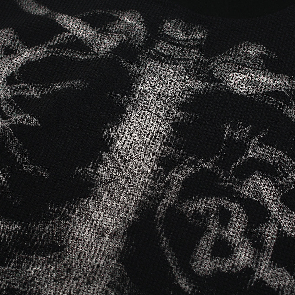 Retro Waffle Skeleton Print Long-sleeved T-shirt