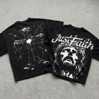 Portrait Of Jesus Just Faith Vintage Graphic Cotton T-shirt