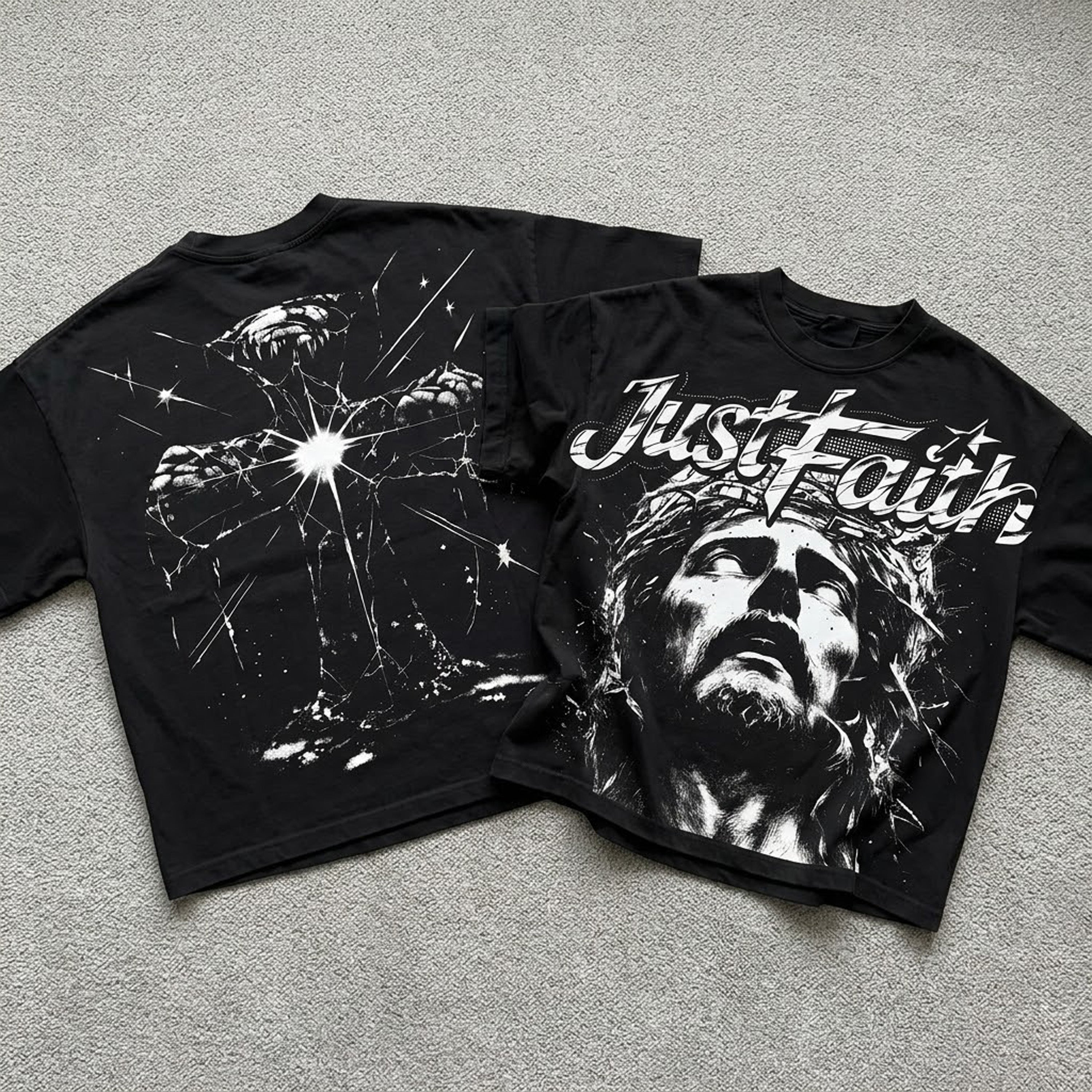 Portrait Of Jesus Just Faith Vintage Graphic Cotton T-shirt