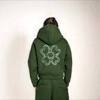 Stylish Four-leaf Clover Embroidered Zip-up Sweatshirt And Sweatpants Set