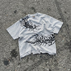 Y2k Dark Centipede Print Graphic Crop Ripped T-shirt