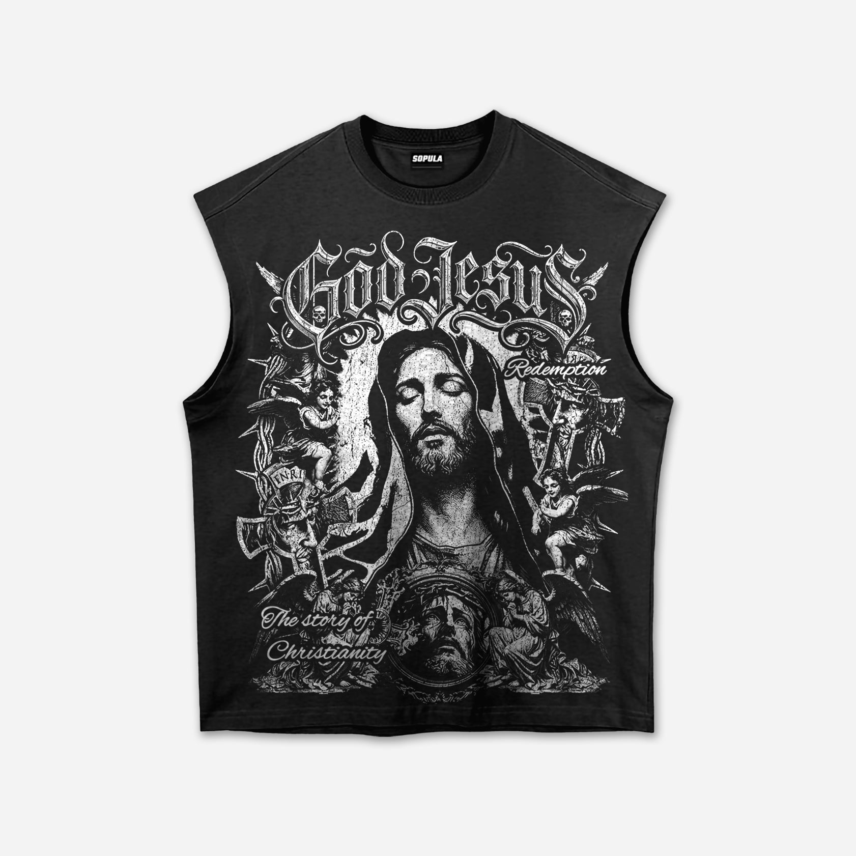 American Street Jesus Christ Statue Graphic Tank Top