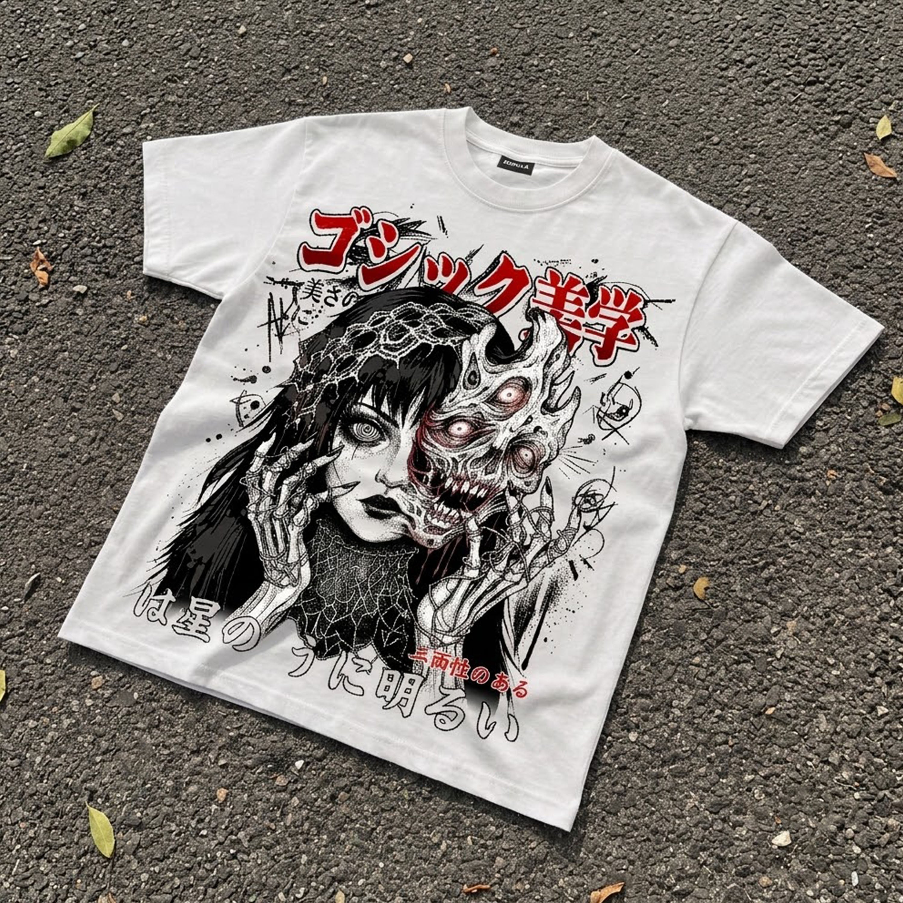 Japanese Gothic Double Sided Skull Girl Graphic T-shirt