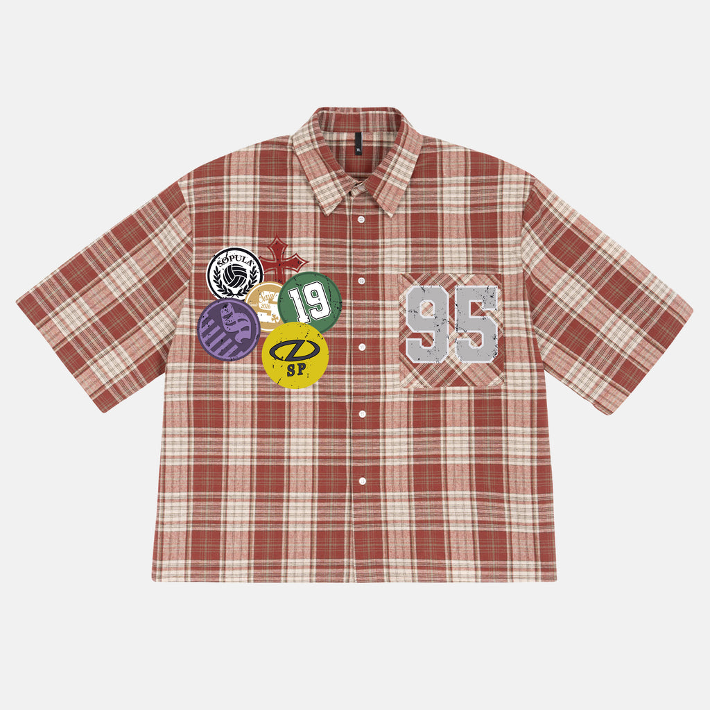 Basketball Badge 1995 Street Graphic Plaid Jacket Shirt