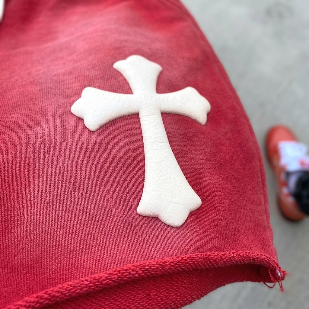 The Cross Foaming Process Graphic Washed Shorts