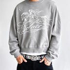 Knight Pattern Crew Neck Loose Sweatshirt