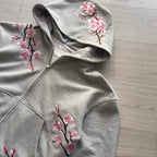Harajuku Retro Cherry Blossom Embroidery Personalized Zipper Hoodie
