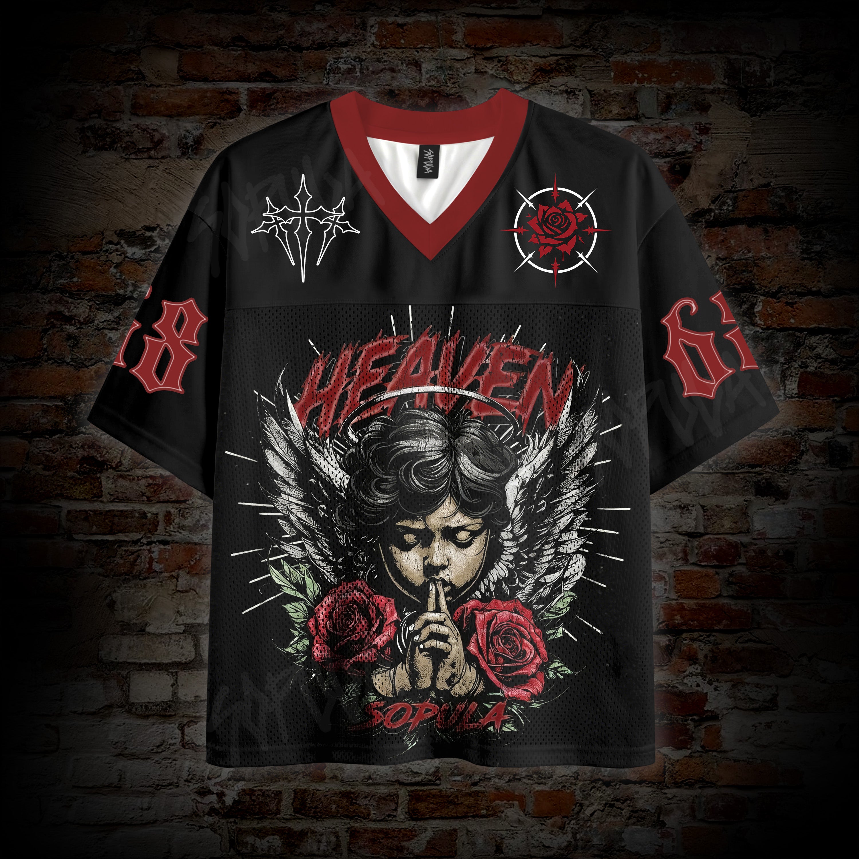 Dark Series Praying Angel Mesh Sweatshirt Graphic Mesh Jersey T-shirt