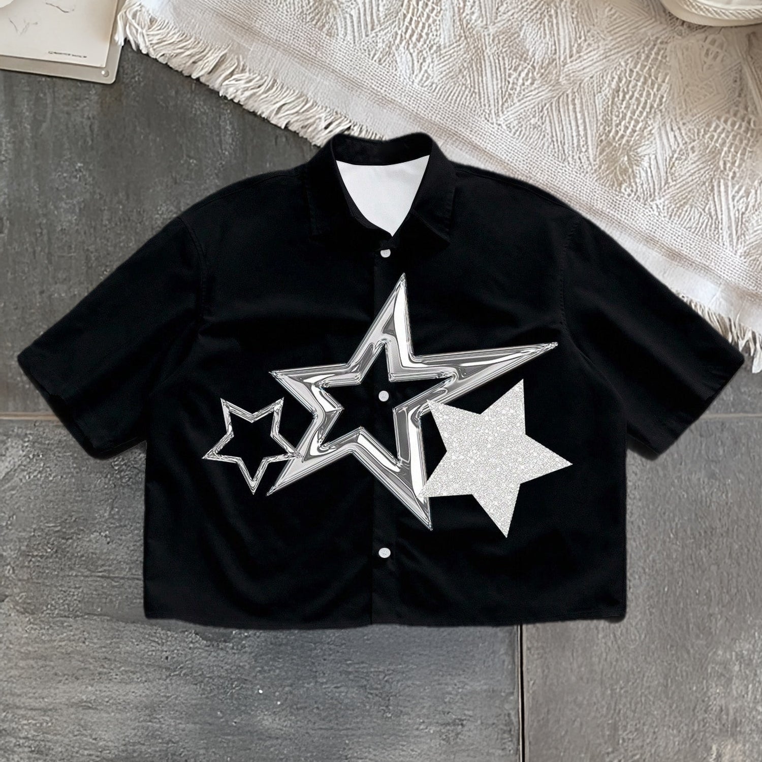 Men's Star Print Loose Short-sleeve Shirt