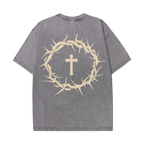 Faith Overcomes Fear Cross Graphic Acid Washed T-shirt