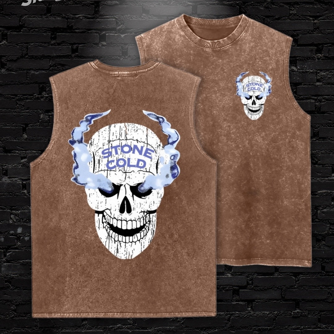 Men's Retro Skull Pattern Acid Washed Sports Vest