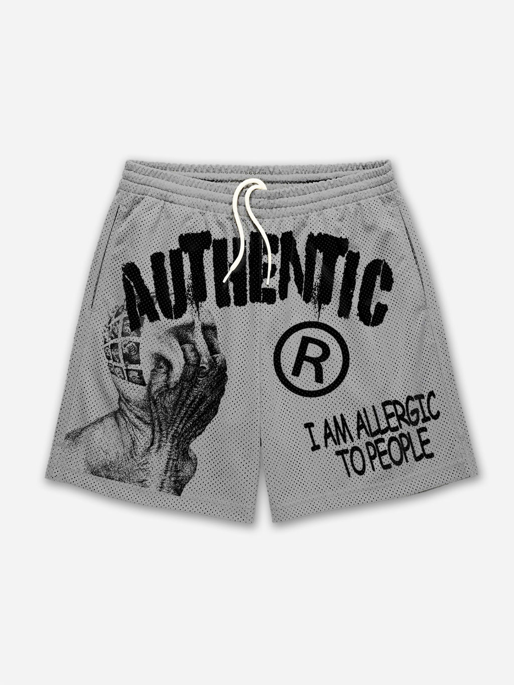 I Am Allergic To People Graphic Print Mesh Shorts